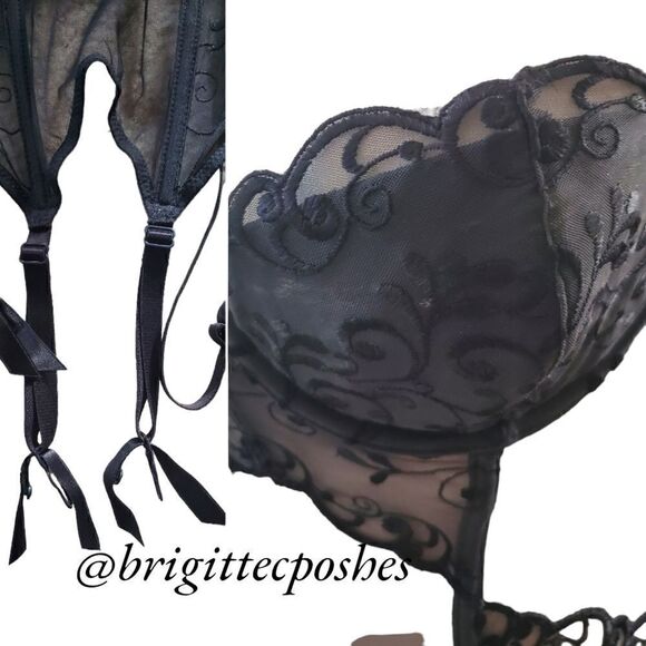 VICTORIA'S SECRET Black See-through Lace Embroidered Teddy with Garters - Picture 7 of 10